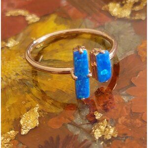 Rose Gold Blue Opalite 925 Silver Adjustable Ring 10-11 NWT